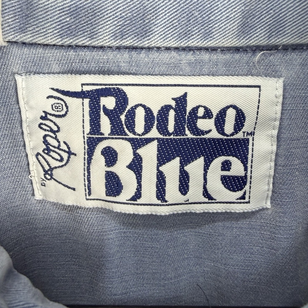Roper Shirt Mens XXL Western Blue Aztec Vintage Made USA Cotton Denim 80s 90s - Picture 6 of 8
